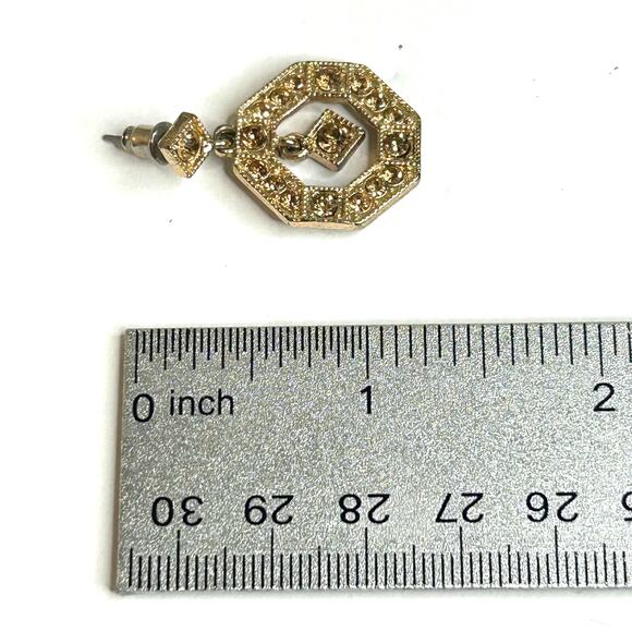 Vintage Monet Gold Tone Rhinestones Dangle Earrings Hard to Find Earrings - Picture 7 of 7